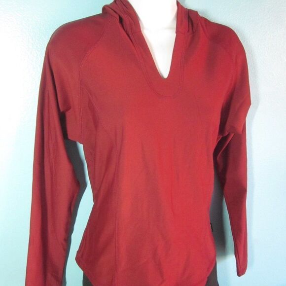 PrAna Women Size M Vintage Hoodie Brick Red Pullover Top Stretch Jacket 36" Bust - Picture 1 of 9
